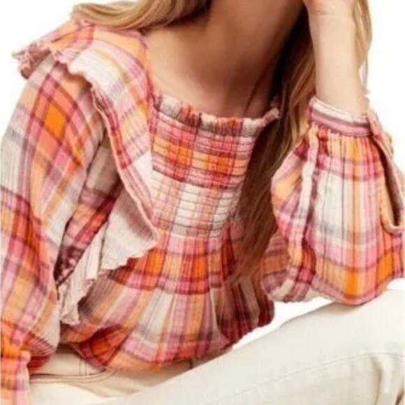 WE THE FREE FREE PEOPLE Siena Plaid Pullover Blouse Sz Small Autumn Cottagecore - Picture 11 of 14